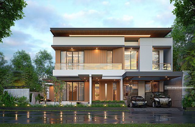 Desain Tampak Depan 2 Rumah Modern 2 Lantai Bapak SDK di Palembang