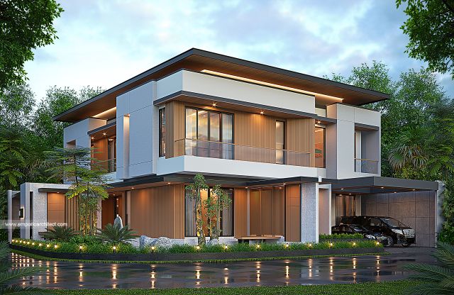 Desain Tampak Hook Rumah Modern 2 Lantai Bapak SDK di Palembang