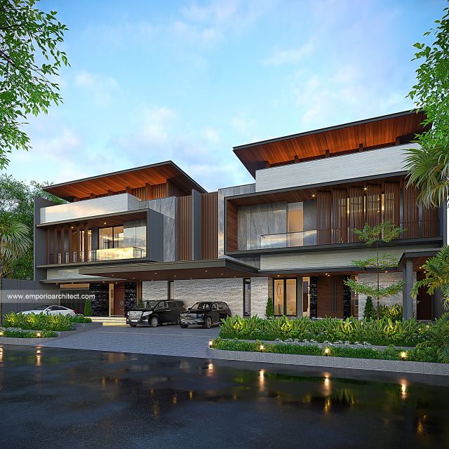 Desain Tampak Depan 2 Rumah Modern 2 Lantai Bapak DKS di Jakarta Utara