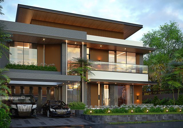 Desain Tampak Depan Rumah Modern 2 Lantai Ibu SRB di Batam