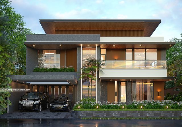 Desain Tampak Depan 2 Rumah Modern 2 Lantai Ibu SRB di Batam