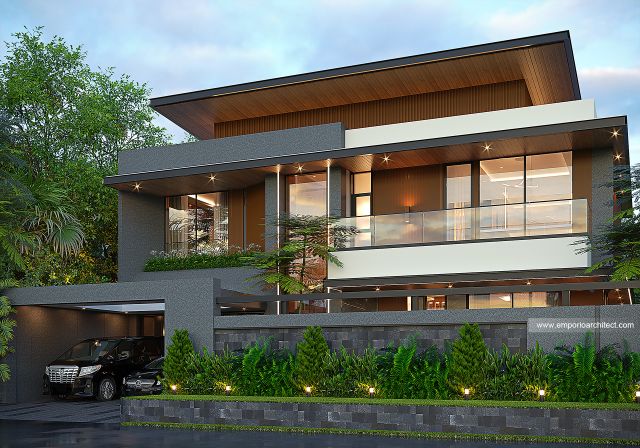 Desain Tampak Depan Dengan Pagar Rumah Modern 2 Lantai Ibu SRB di Batam