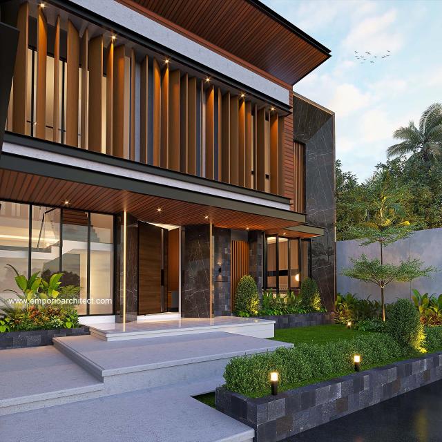 Desain Tampak Detail Depan 2 Rumah Modern 2 Lantai Ibu JFN di Padang