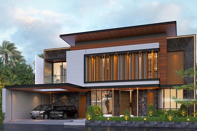 Desain Rumah Modern 2 Lantai Ibu JFN di Padang - Tampak Depan