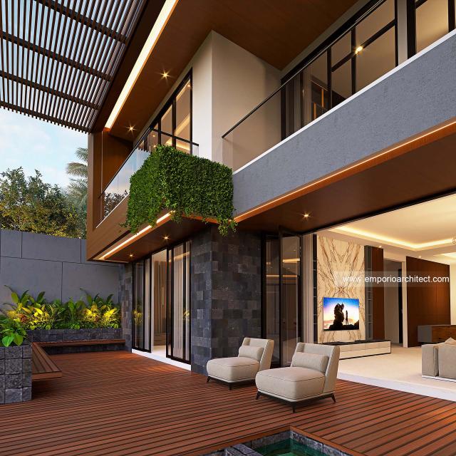 Desain Tampak Detail Belakang Rumah Modern 2 Lantai Ibu JFN di Padang