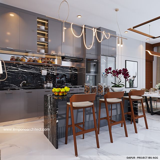 Desain Dapur Rumah Modern 2 Lantai Ibu AGG di Jakarta