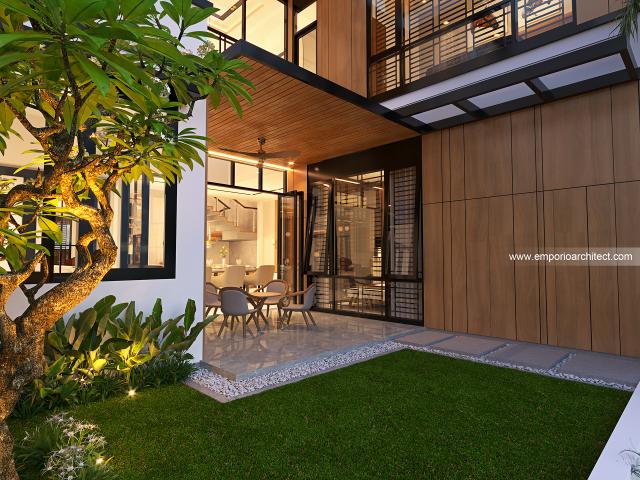 Desain Tampak Detail Belakang Rumah Modern 2 Lantai Bapak SRT di Jakarta