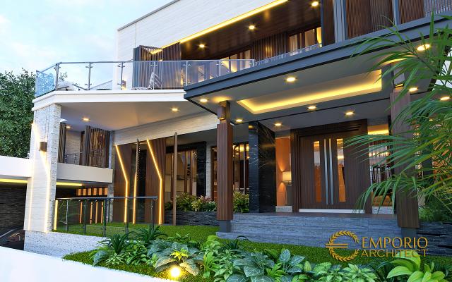 Desain Tampak Detail Depan Rumah Modern 2 Lantai Ibu Diana di Bandar Lampung