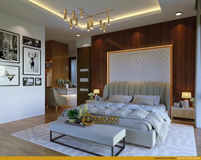 Desain Kamar Tidur Utama Rumah Modern 2 Lantai Bapak Arifin di BSD, Tangerang Selatan