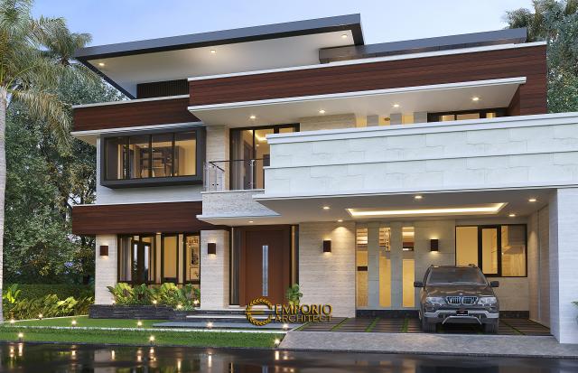 Desain Tampak Depan 2 Rumah Modern 2 Lantai Bapak Arifin di BSD, Tangerang Selatan