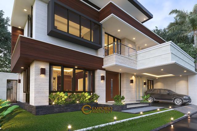 Desain Tampak Detail Depan Rumah Modern 2 Lantai Bapak Arifin di BSD, Tangerang Selatan