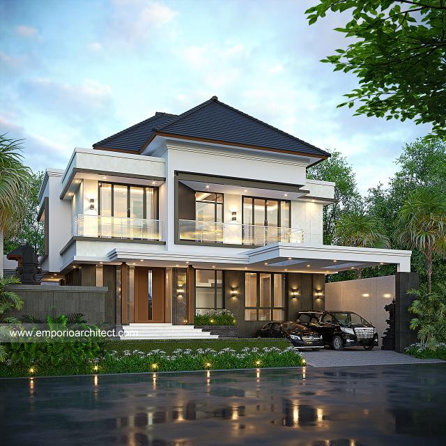 Desain Tampak Depan 2 Rumah Modern 2 Lantai Ibu A di Denpasar, Bali