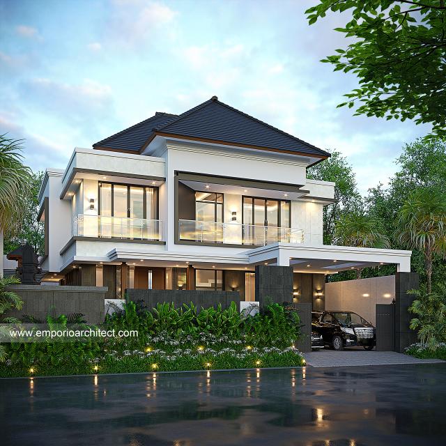 Desain Tampak Depan Dengan Pagar Rumah Modern 2 Lantai Ibu A di Denpasar, Bali