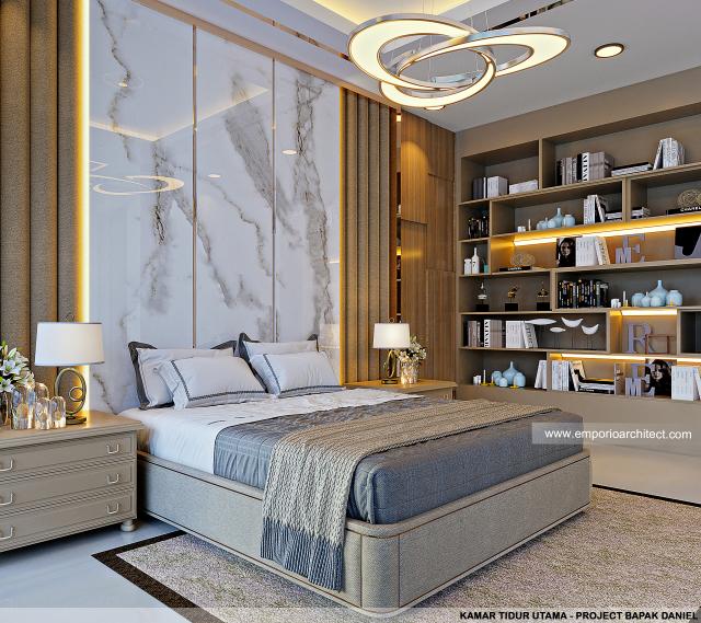 Desain Kamar Tidur Utama Rumah Modern 2 Lantai Bapak Daniel di Jakarta