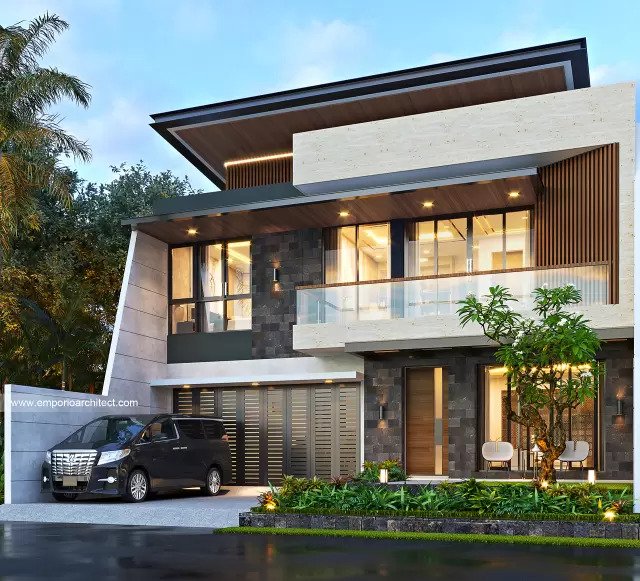 Desain Tampak Depan 2 Rumah Modern 2 Lantai Bapak Daniel di Jakarta