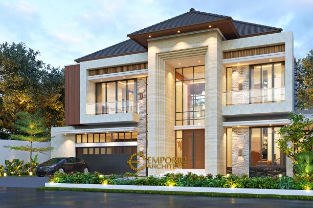 Desain Rumah Modern 2 Lantai Ibu DN di Depok, Jawa Barat - Tampak Depan Tanpa Pagar