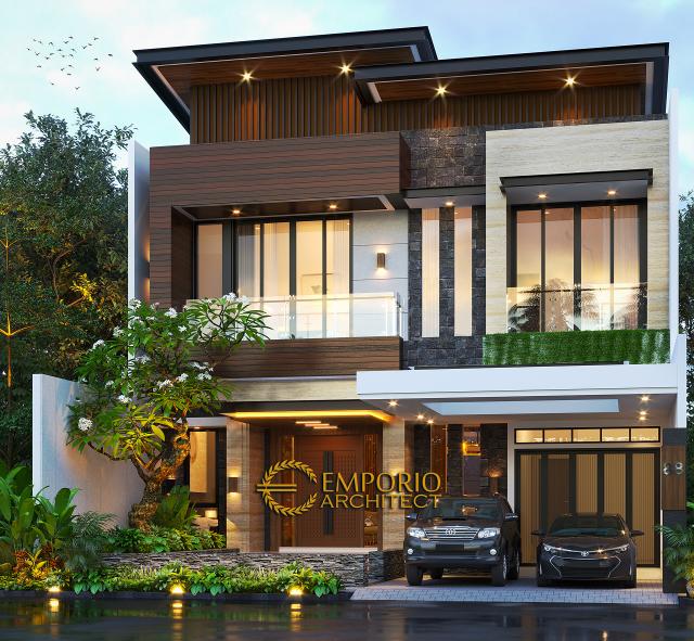 Desain Rumah Modern 2 Lantai Bapak Alex di Jakarta Barat - Tampak Depan Tanpa Pagar