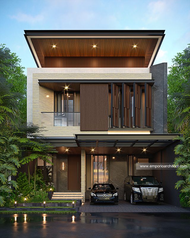 Desain Tampak Depan Rumah Modern 2 Lantai Ibu SSW di Jakarta Barat