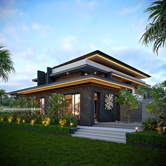 Desain Tampak Samping Kiri Rumah Modern 2 Lantai Bapak TSN di Bogor