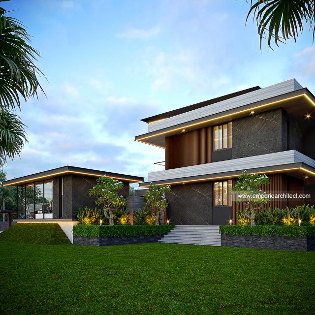 Desain Tampak Samping Kanan Rumah Modern 2 Lantai Bapak TSN di Bogor