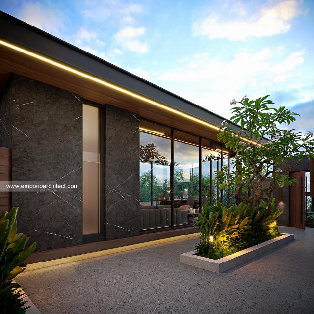 Desain Tampak Detail Hall Rumah Modern 2 Lantai Bapak TSN di Bogor