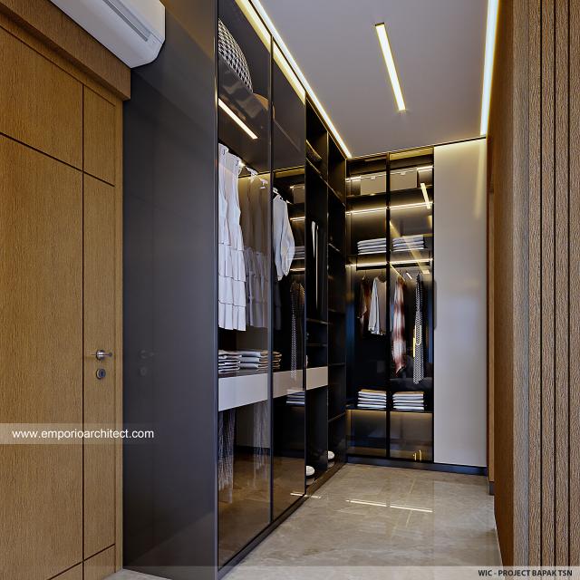 Desain Walk In Closet Rumah Modern 2 Lantai Bapak TSN di Bogor