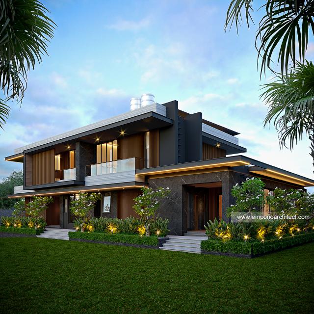 Desain Tampak Belakang Rumah Modern 2 Lantai Bapak TSN di Bogor