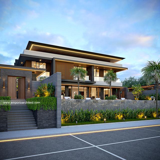 Desain Tampak Depan Kiri Rumah Modern 2 Lantai Bapak TSN di Bogor