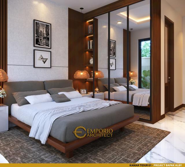 Desain Kamar Tidur 1 Rumah Modern 2 Lantai Bapak Alby di Batu, Jawa Timur