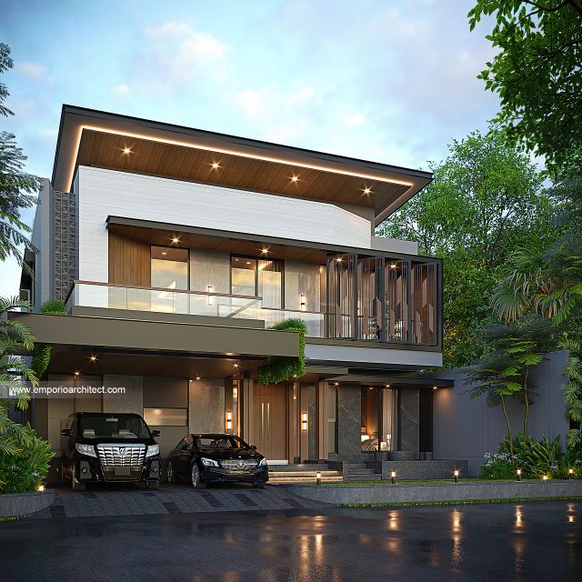 Desain Tampak Depan 2 Rumah Modern 2 Lantai Bapak FLB di BSD, Tangerang Selatan