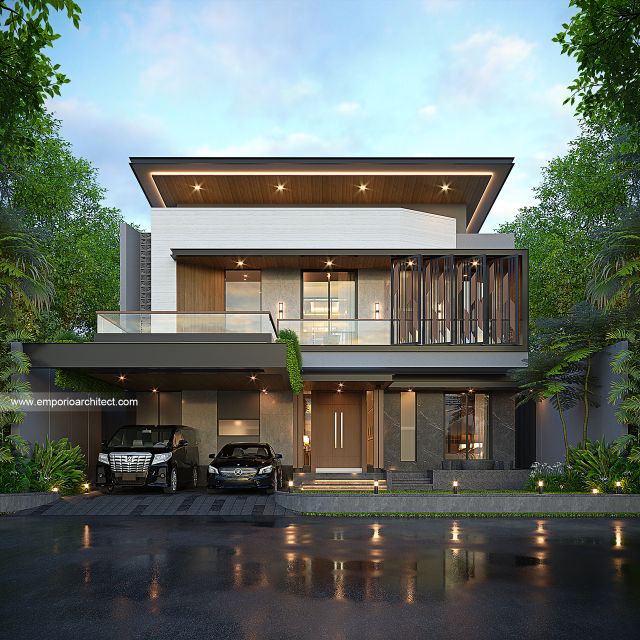 Desain Tampak Depan 3 Rumah Modern 2 Lantai Bapak FLB di BSD, Tangerang Selatan