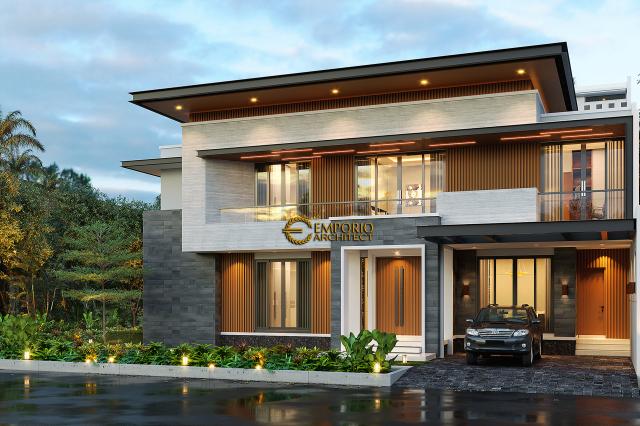 Desain Tampak Depan Rumah Modern 2 Lantai Bapak Ben di Cibubur, Jawa Barat