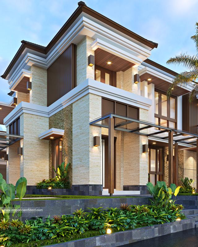 Desain Tampak Detail Depan Rumah Modern 2 Lantai Bapak AFF di Jakarta