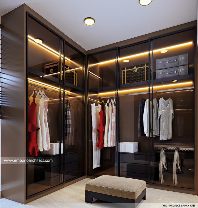 Desain Walk In Closet Rumah Modern 2 Lantai Bapak AFF di Jakarta