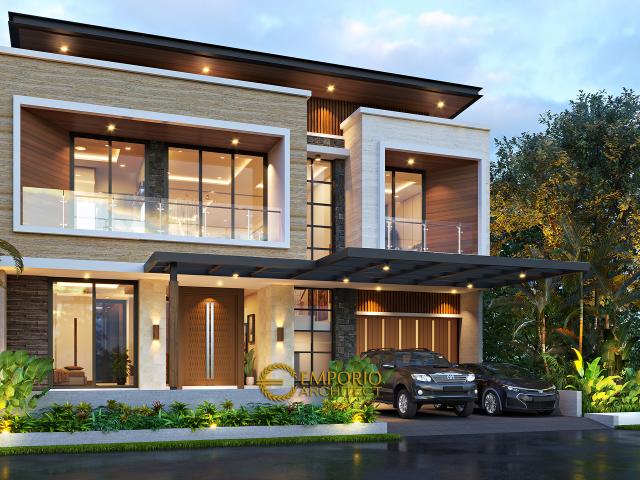 Desain Rumah Modern 2 Lantai Ibu SYN di Alam Sutera, Tangerang Selatan, Banten - Tampak Depan