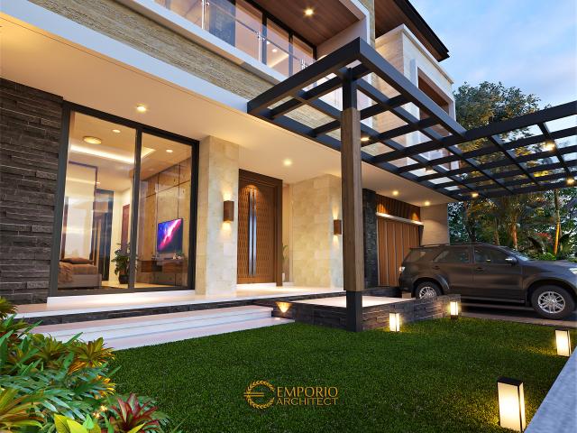 Desain Tampak Detail Depan Rumah Modern 2 Lantai Ibu SYN di Alam Sutera, Tangerang Selatan, Banten