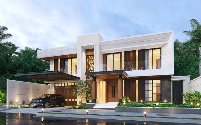 Desain Tampak Depan 2 Rumah Modern 2 Lantai Ibu Senja di Mojokerto