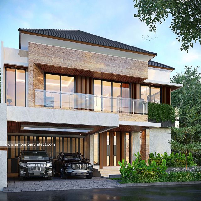 Desain Tampak Depan Rumah Modern 2 Lantai Ibu NKN di Palembang