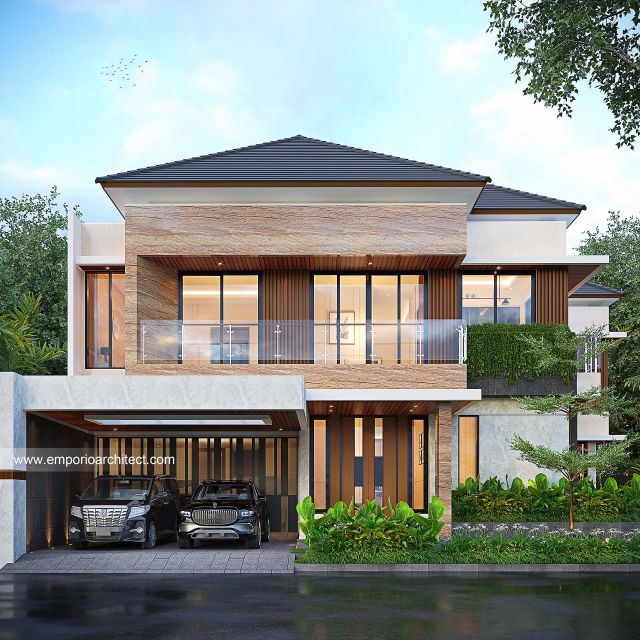 Desain Tampak Depan 2 Rumah Modern 2 Lantai Ibu NKN di Palembang