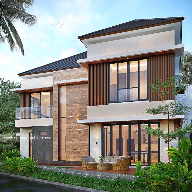 Desain Tampak Samping Rumah Modern 2 Lantai Ibu NKN di Palembang