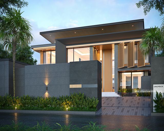 Desain Tampak Depan Dengan Pagar Rumah Modern 2 Lantai Bapak SDT di Solo