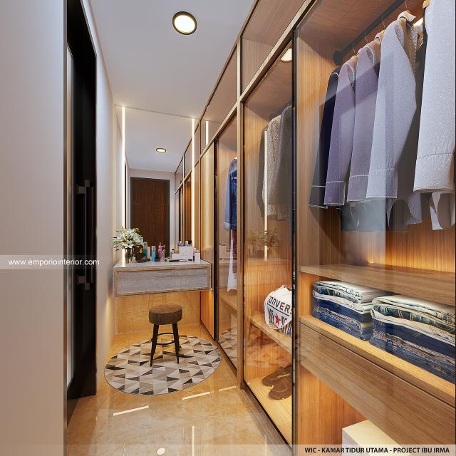 Desain Walk In Closet Kamar Tidur Utama Rumah Modern 2 Lantai Ibu IRM di Denpasar, Bali