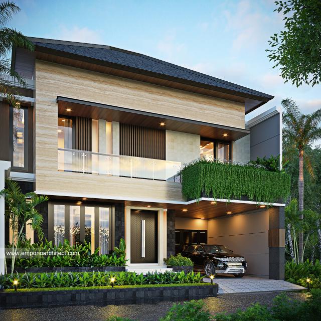 Desain Tampak Depan 2 Rumah Modern 2 Lantai Ibu IRM di Denpasar, Bali