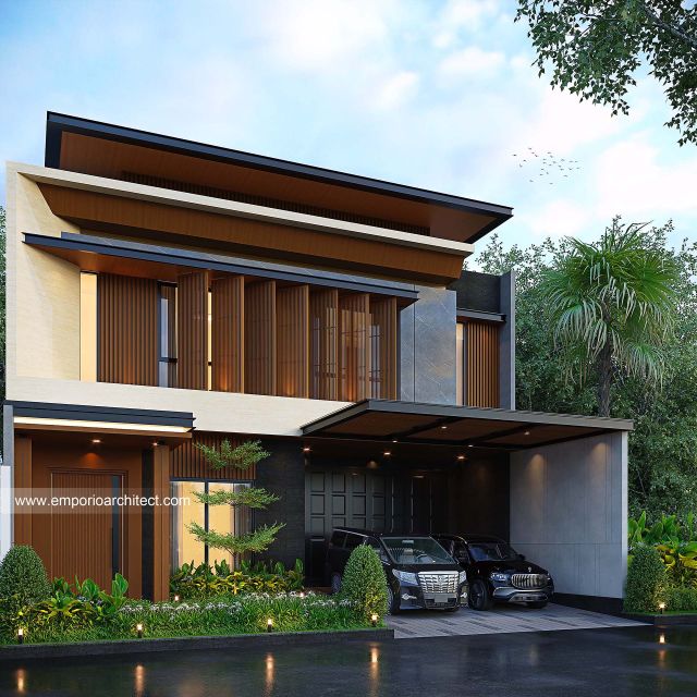 Desain Tampak Depan 2 Rumah Modern 2 Lantai Ibu MRT dan Bapak AL di Denpasar, Bali