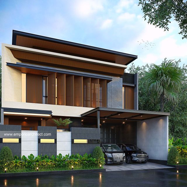 Desain Tampak Depan Dengan Pagar Rumah Modern 2 Lantai Ibu MRT dan Bapak AL di Denpasar, Bali