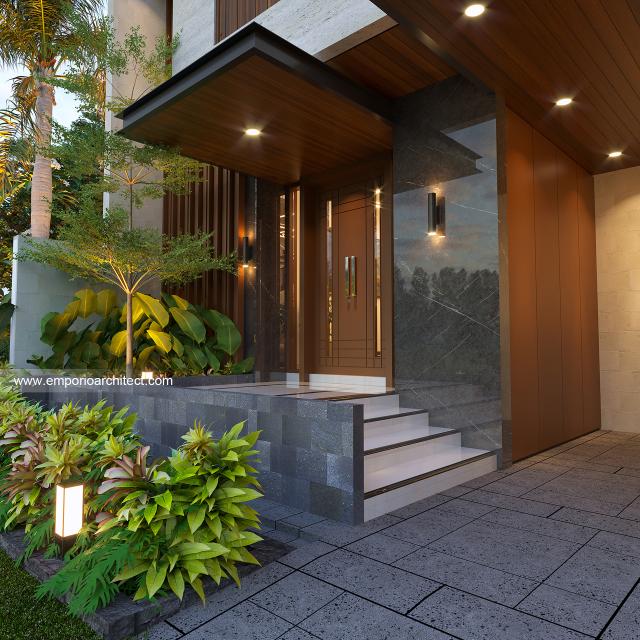 Desain Tampak Detail Depan Rumah Modern 2 Lantai Ibu Ida di Jakarta