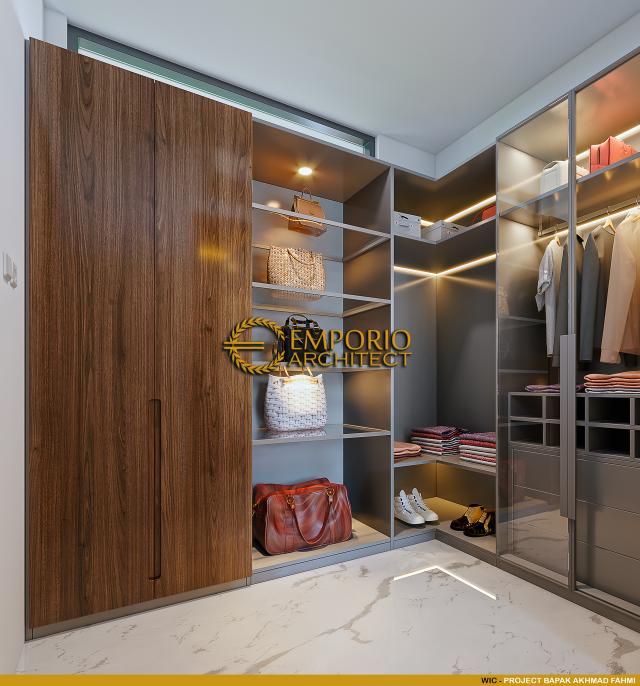 Desain Walk In Closet Rumah Modern 2 Lantai Bapak Akhmad Fahmi di Bekasi, Jawa Barat