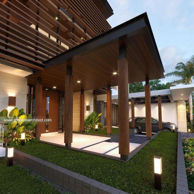 Desain Tampak Detail Depan Rumah Modern 2 Lantai Bapak Fatah II di Kudus, Jawa Tengah