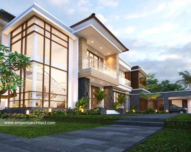 Desain Tampak Detail Depan 1 Rumah Modern 2 Lantai Ibu LCY di Medan, Sumatera Utara