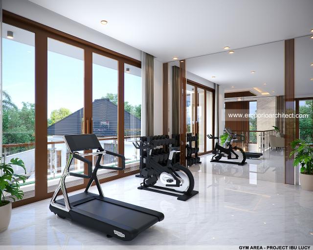 Desain Gym Area Rumah Modern 2 Lantai Ibu LCY di Medan, Sumatera Utara